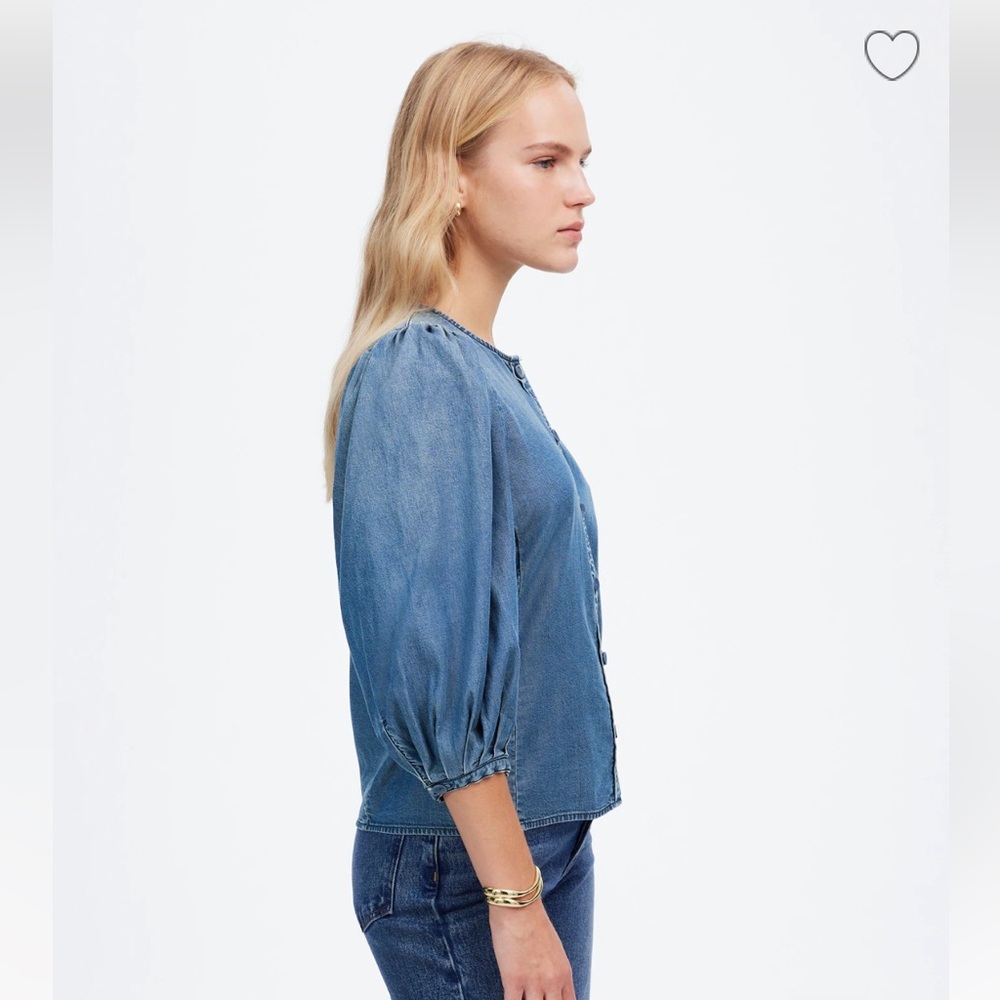 Madewell Blue Puff Sleeve Blouse - Picture 4 of 5